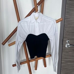 Maeve White and Black Button Down Shirt